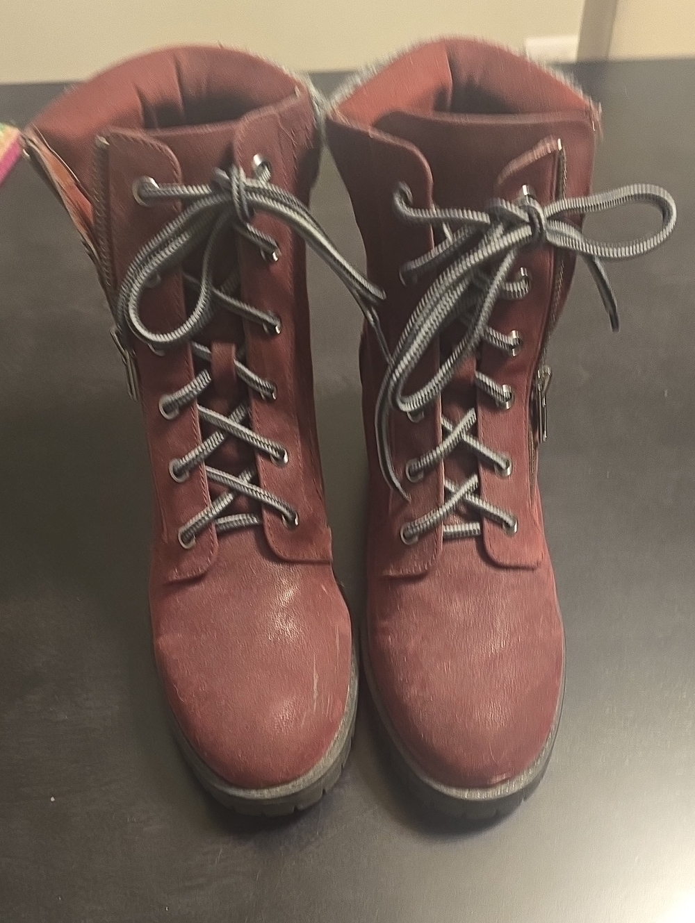 MIA Burgundy Lace-Up Suede Ankle Boots